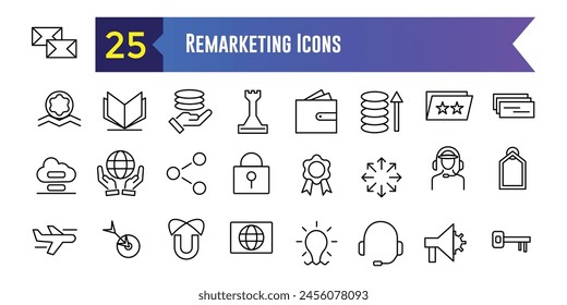 Remarketing icons set. Outline set of remarketing vector icons for ui design. Outline icon collection. Editable stroke.