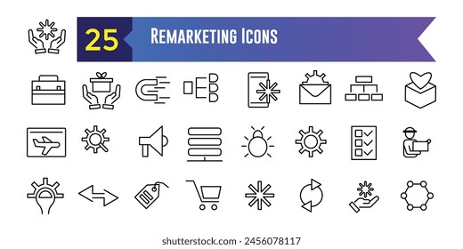Remarketing icons set. Outline set of remarketing vector icons for ui design. Outline icon collection. Editable stroke.
