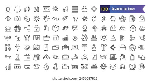 Remarketing icons set. Outline set of remarketing vector icons for ui design. Outline icon collection. Editable stroke.