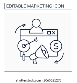 Remarketing line icon.Retargeting. Paid ad. Cookies policy allows ads to be shown. Marketing concept. Isolated vector illustration. Editable stroke