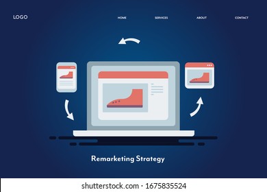 Remarketing strategy, Re-targeting, Online advertising, Target ads - conceptual vector illustration, landing page template