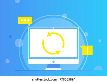 REMARKETING web sites. Computer Update online. Vector flat gradient illustration