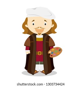 Rembrandt cartoon character. Vector Illustration. Kids History Collection.