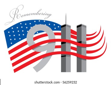 Remember 911 - World Trade Center with American Flag