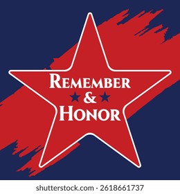 Recordar e honrar Memorial Day Star com vermelho azul pincelada traçado fundo Vetor gráficos ilustrações