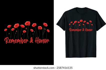 Remember And Honor Poppy Flower Graphic T-Shirt