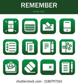 remember icon set. Vector  illustrations related with Eraser, Notes and Note
