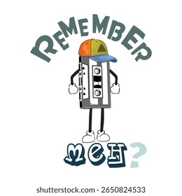 lembrar-me casset , arte vetorial do reprodutor de áudio, ilustração lembrar-me, para o design de camisetas, ilustração do reprodutor de cassetes