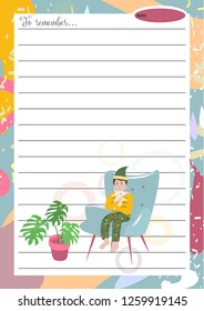 To remember page for diary, notebook, planner. Cute cartoon design.