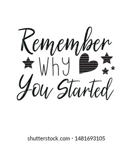 Remember why you started, inspirational lettering card.