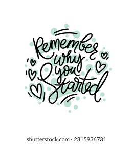 Remember why you started script modern lettering with spots on the background. Vector design for stickers, social media, cards, banners.