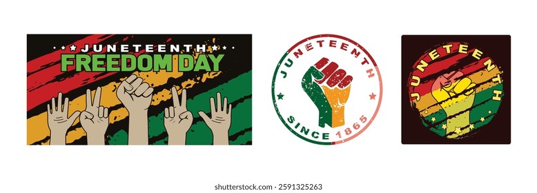 Remembering African-American history and heritage. Juneteenth Free-ish Since 1865. African-American Independence Day. Juneteenth concept. Set flat vector illustration.