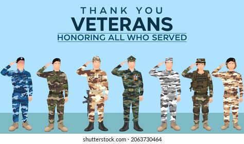 Remembering and Honoring all who served the country United States of America. Soldiers salute backdrop in Vector Format