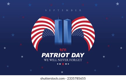 Recordando el 9 de septiembre de 11. Día del Patriota. 11 de septiembre. Nunca Olvides Estados Unidos 9 11. Torres Gemelas Sobre La Bandera Estadounidense. World Trade Center Nine Eleven. Plantilla De Diseño Vector Con Colores Rojo, Blanco Y Azul