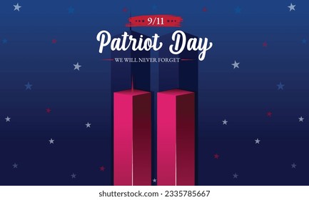 Remembering September 9 11. Patriot Day. September 11. Never Forget USA 9 11. Twin Towers On American Flag. World Trade Center Nine Eleven. Vector Design Template With Red, White And Blue Colours