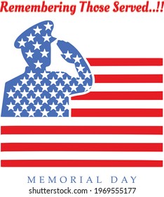Remembering Those served  USA Memorial Day greeting card with brush stroke background in United States national flag colors. Vector illustration.