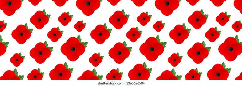 Remembrance, Anzac Day web header. Paper cut Red Poppy flower - International symbol of peace. Memorial banner, poster with a place for text. Invitation, craft origami print. Vector Illustration.