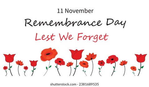 Remembrance day 11 November concept. isolated on white background with Red poppies, Vector stock