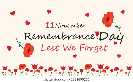 Remembrance day 11 November concept. isolated on white background with Red poppies, Vector stock