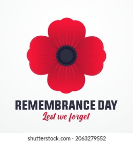 remembrance day 11th november, lest we forget modern creative banner, sign, design concept, template with red poppy