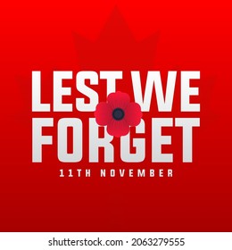 remembrance day 11th november, lest we forget modern creative banner, sign, design concept, template with red poppy