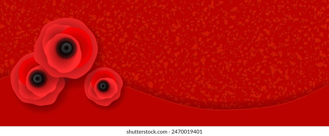 Fondo del día de recuerdo con amapolas rojas. Anuncio de Vector Horizontal