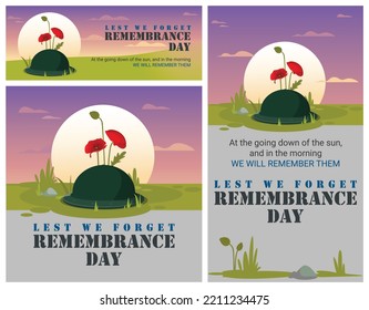 Remembrance Day Banner Set, Poppy flowers and helmet.