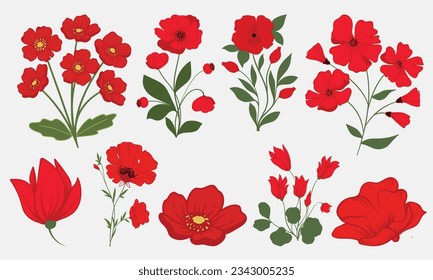 Remembrance day black shape vector illustration set isolated on white background. Detailed decorative Remembrance day logotype design elements.