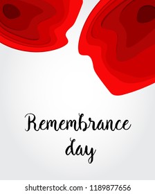 Remembrance day of Canada red poppy flowers background. Creative vector illustration, card, poster or banner design with lettering text.