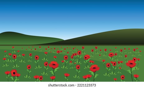 Remembrance day Field background with silhouette of a soldier alone in flower field with free Copy space area as background text template