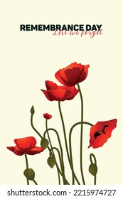Remembrance day flat background illustration, poppy flower banner vector