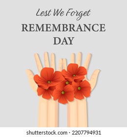 Remembrance Day illustration with hands dan poppy flowers
