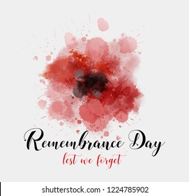 Remembrance Day. Lest we forget. Background with abstract watercolor painted poppy - remembrance day symbol. 