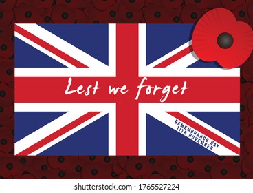 Remembrance Day lest we forget Union Jack poppy vector