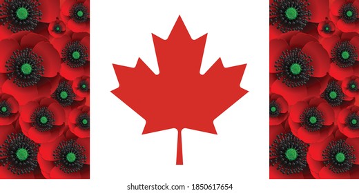 Remembrance day lest we forget. realistic red poppy flower international symbol of peace with paper cut art and craft style on color background.