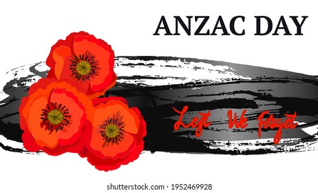 Remembrance day lest we forget. Red poppy flower international symbol of peace on white background. Great for design posters, banner, header for website. Horizontal vector illustration