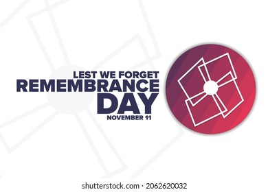 Remembrance Day. November 11. Lest We Forget. Holiday concept. Template for background, banner, card, poster with text inscription. Vector EPS10 illustration