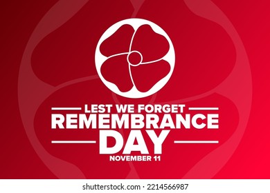 Remembrance Day. November 11. Lest We Forget. Holiday concept. Template for background, banner, card, poster with text inscription. Vector EPS10 illustration