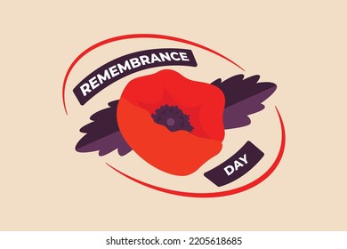 Remembrance day with one big poppy. Remembrance day concept. Flat vector illustrations isolated. 