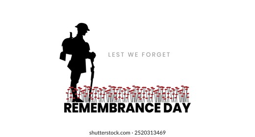 Remembrance day poster, Lest We forget 11 November greeting banner or card of poppy flowers, Remembrance day, Victory Day, Anzac day, Vector illustration.	