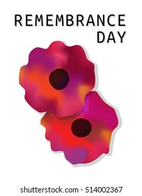 A remembrance day poster in a modern gradient style. Poppies isolated on white background
