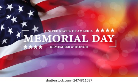 Remembrance Day - Remember and Honor poster. Celebrating US Memorial Day. American national holiday. Invitation template with USA flag background. Vector illustration.