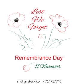 Remembrance day symbol. Lest we forget lettering. Vector illustration