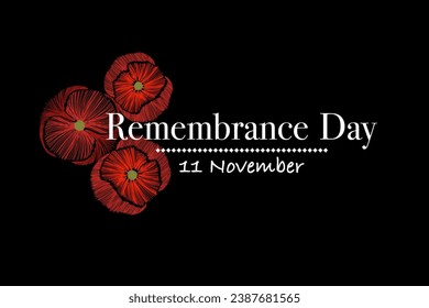 Remembrance Day vector background banner. Red Poppy flower - a symbol of International Day of Remembrance Memorial Anzac Poppy Day . Poppy for Armistice Veterans day.