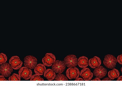 Remembrance Day vector background banner. Red Poppy flower - a symbol of Remembrance Memorial Anzac Poppy Day . Poppy for Armistice Veterans day. Copy space