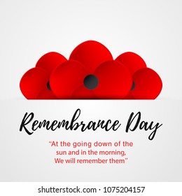 Remembrance Day vector card. Lest We forget. Anzac Day. Red Poppy flower - international symbol of peace. Vector Illustration EPS 10 file.