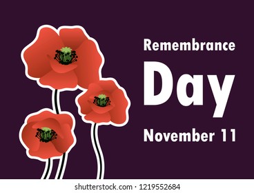 Remembrance Day vector. Poppies on a dark background. Poppy Day vector. Important day
