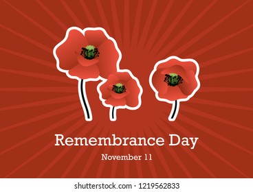Remembrance Day vector. Poppies on a red background. Poppy Day vector. Important day