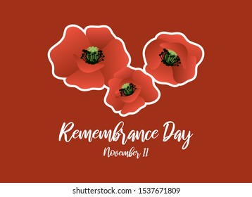 Remembrance Day vector. Poppies on a red background. Poppy Day vector. Remembrance Day Poster, November 11. Important day