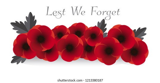 Remembrance day vector. Poppy flowers on white background illustration. 11th of November header illustration.